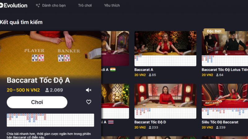 Baccarat Tốc Độ A - Điểm Gần 9 Nhất Sẽ Chiến Thắng, Xem Ngay! 2 Baccarat Tốc Độ A thuộc mục game Live Casino sảnh EVO