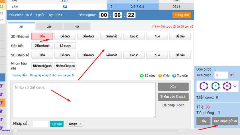 Chọn hình thức cược, nhấn xác nhận để tham gia