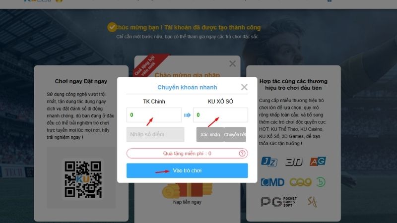 Chuyển tiền từ tài khoản chính đến KU Xổ Số