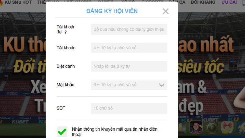 Hướng Dẫn Đăng Ký Kubet Giúp Thành Công Nhanh Chóng 4 Điền đầy đủ các thông tin theo từng ô gợi ý của nhà cái