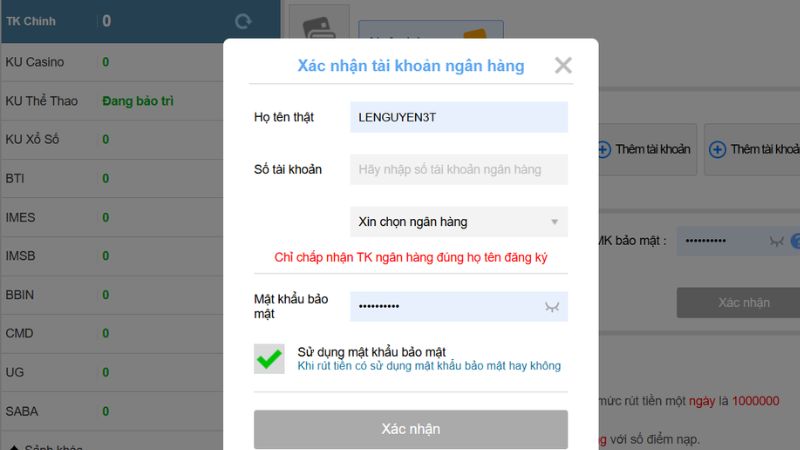 Rút Tiền Kubet - An Toàn, Nhanh Chóng Chỉ Với 5 Phút Giao Dịch 3 Điền thông tin dữ liệu theo yêu cầu từ nhà cái
