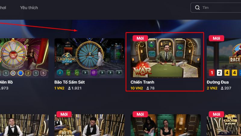 Game Chiến Tranh thuộc mục Live Casino sảnh EVO