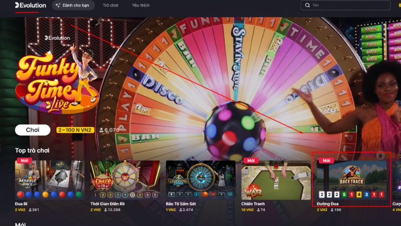 Game Đường Đua thuộc mục Live Casino của sảnh EVO