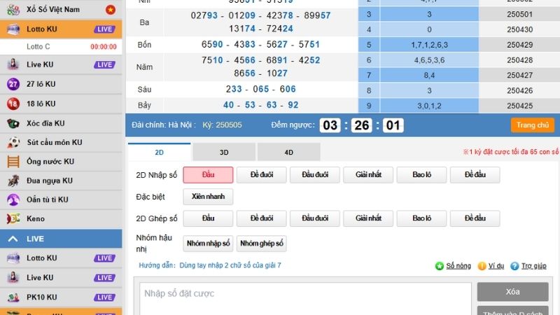 Nắm chắc hướng dẫn vào Live Lotto KU anh em sẽ chủ động trong đặt cược