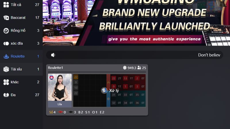 Roulette là một trong những trò hay tại sảnh WM Casino