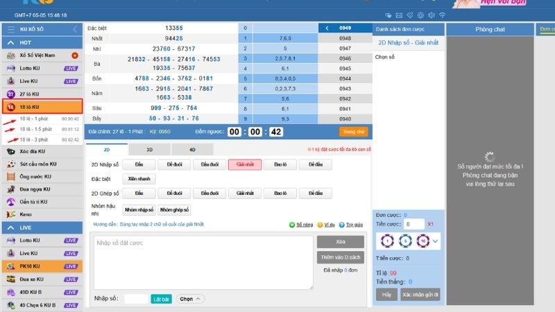 Truy cập vào 18 lô KU để chơi cược