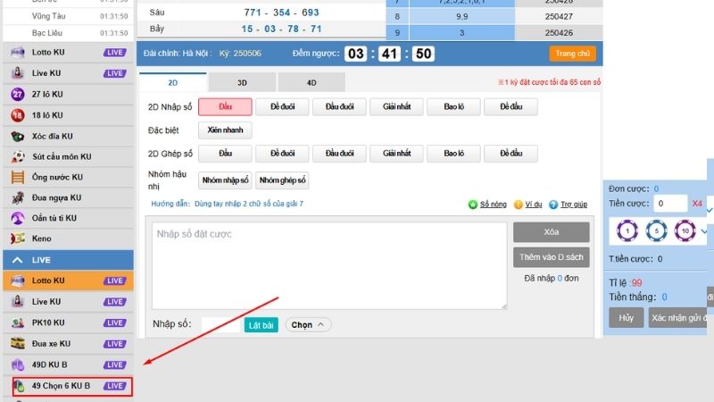 Truy cập vào 49 chọn 6 KU B để tham gia