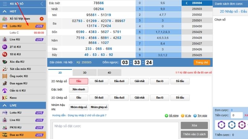 Truy cập vào Lotto KU Live để tham gia